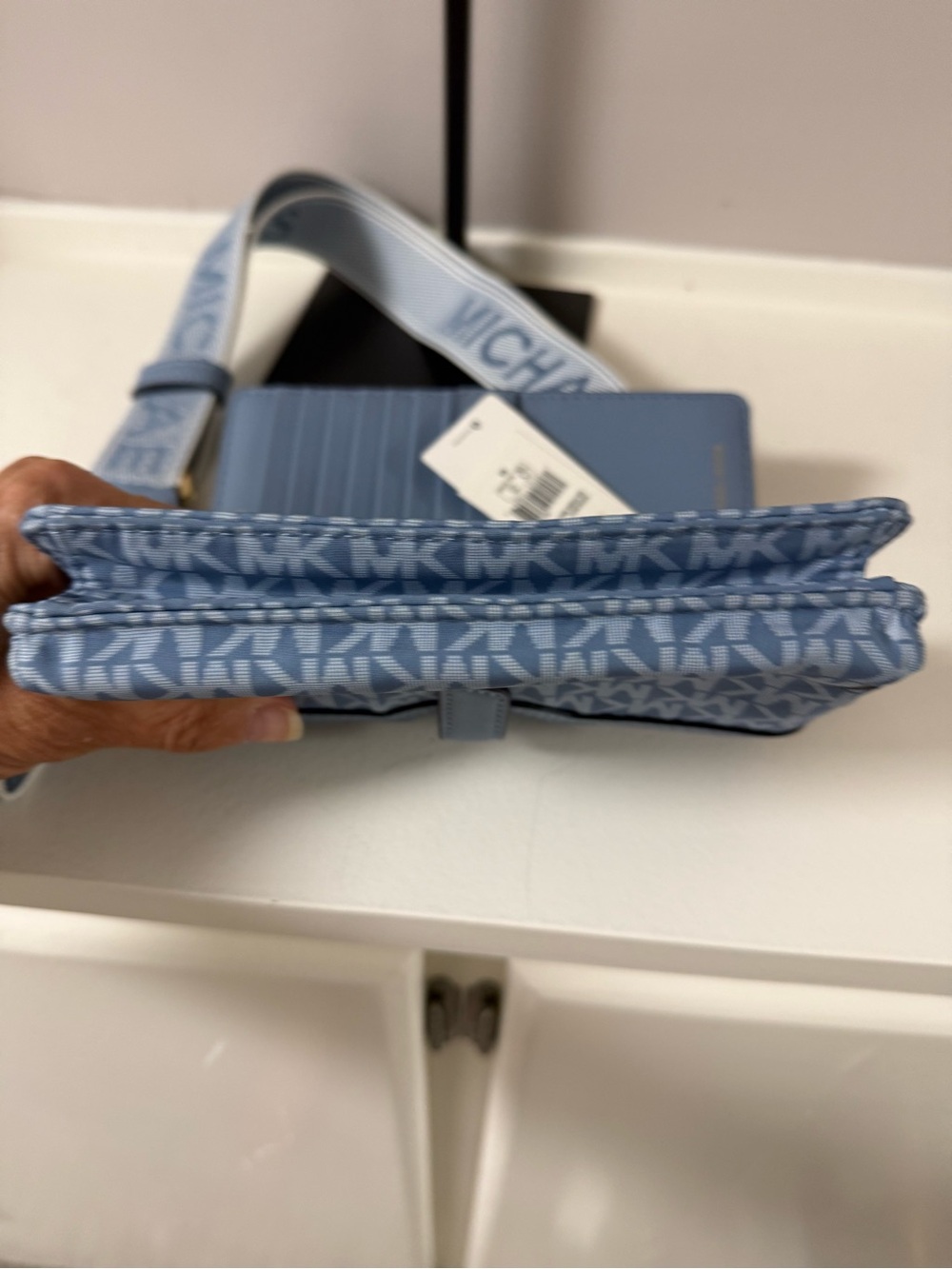 Michael Kors Phone Wallet, Light Blue MK Monogram Crossbody! NWT!! - Picture 8 of 8